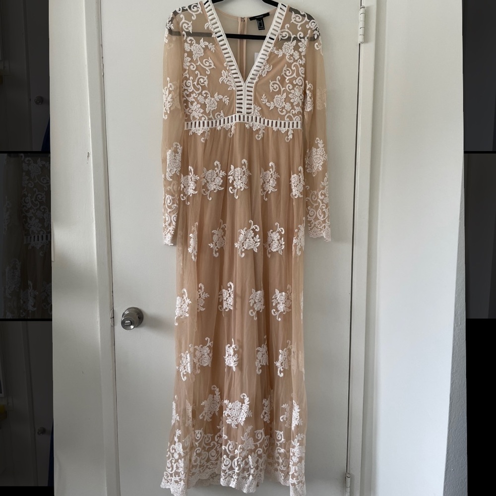Forever 21 Long Sleeve nude and white gown